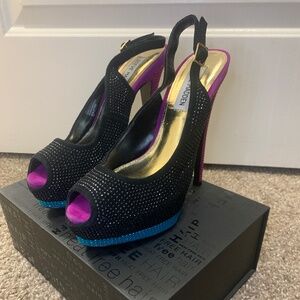 Steve Madden women's black peep-toe slingback heels